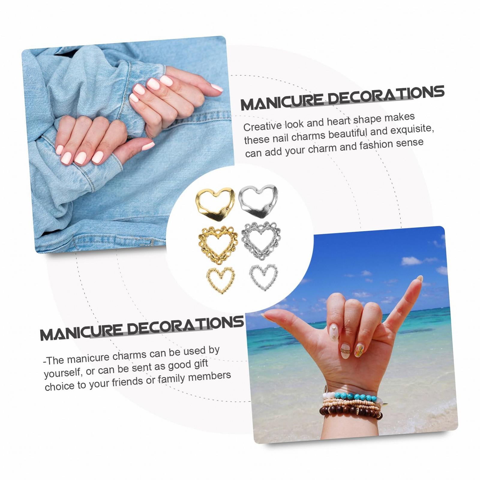 Підвіски для нігтів Beavorty, 60 шт, у формі серця, металеві, маленькі прикраси для манікюру, аксесуари для весілля, дні народження, бали, фото №5