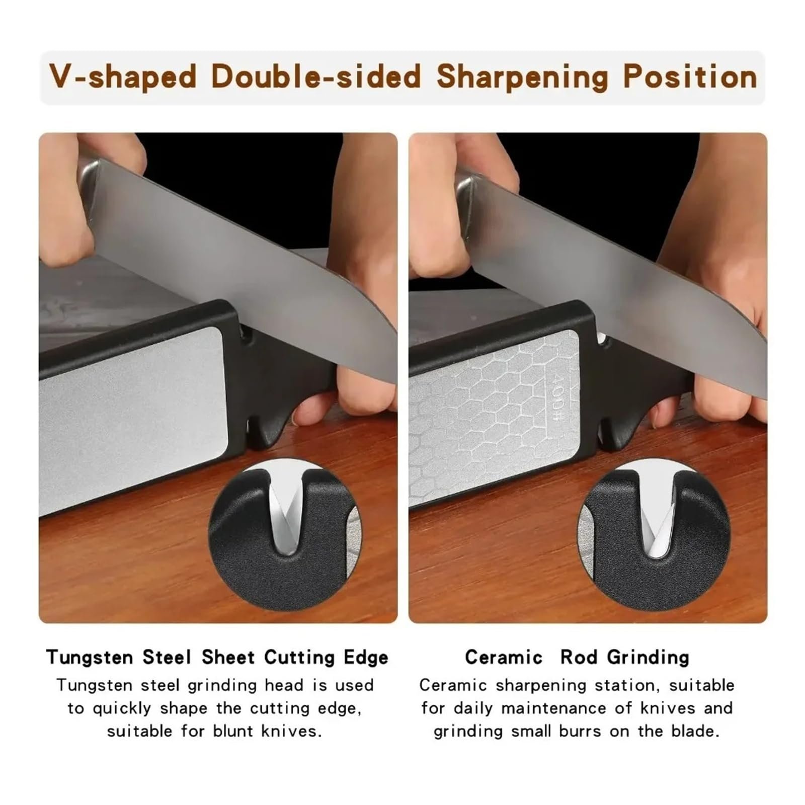 Точилка для ножей 5 в 1 400/1000 двухсторонняя вольфрамовая сталь и керамика, фото №4