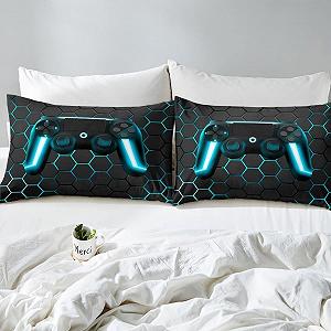 Комплект постільної білизни Gamer 135 x 200 см, Відеоігри, Геймпад, Геометричний, Стільниковий, з 1 наволочкою synthetic.ua - Фото 1