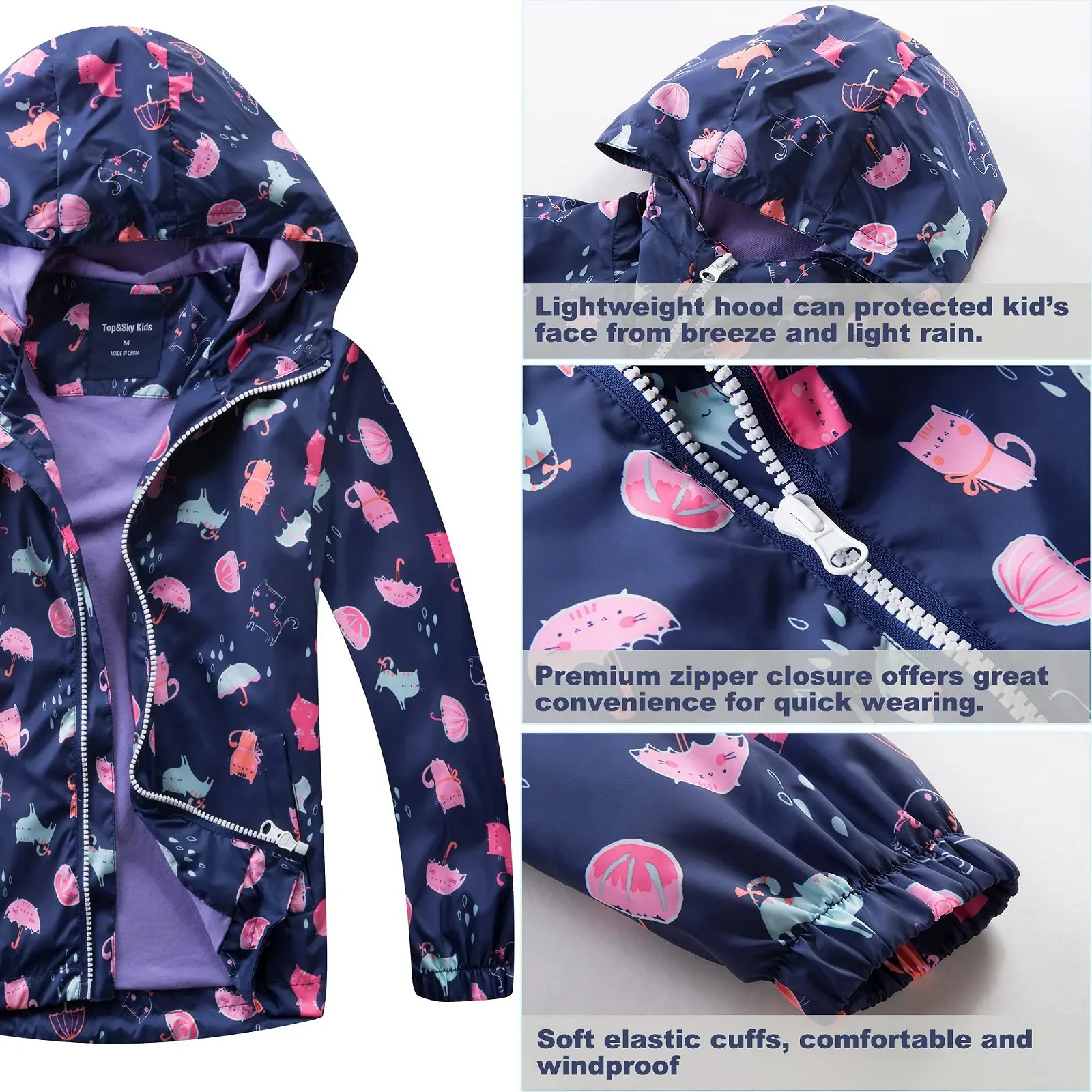 Дитяча дощова куртка Fewlby з капюшоном для активного відпочинку, водонепроникна, фото №4