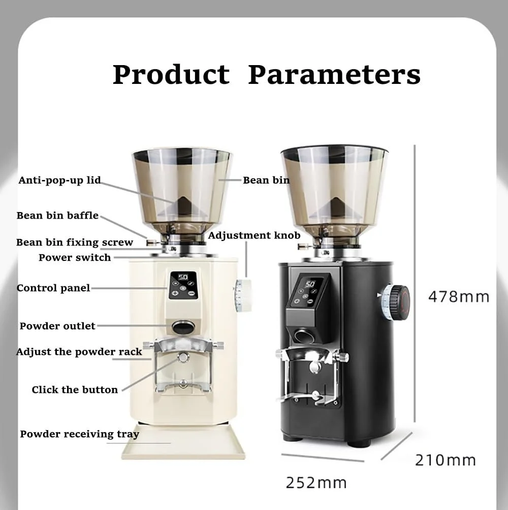 Електрична кавомолка професійна, Комерційна з LED-дисплеєм і таймером, Кількісне автоматичне подрібнення для свіжої кави, фото №2