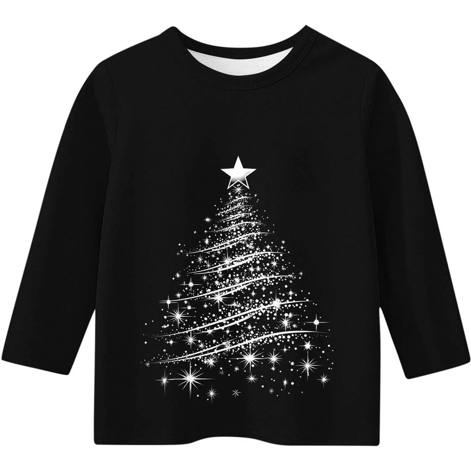 Generisch Светящаяся рождественская футболка с рукавами 3/4 для девочек, мальчиков и детей, смешной рождественский графический принт, пуловер, повседневная свободная праздничная блузка, свитшот, фото №3