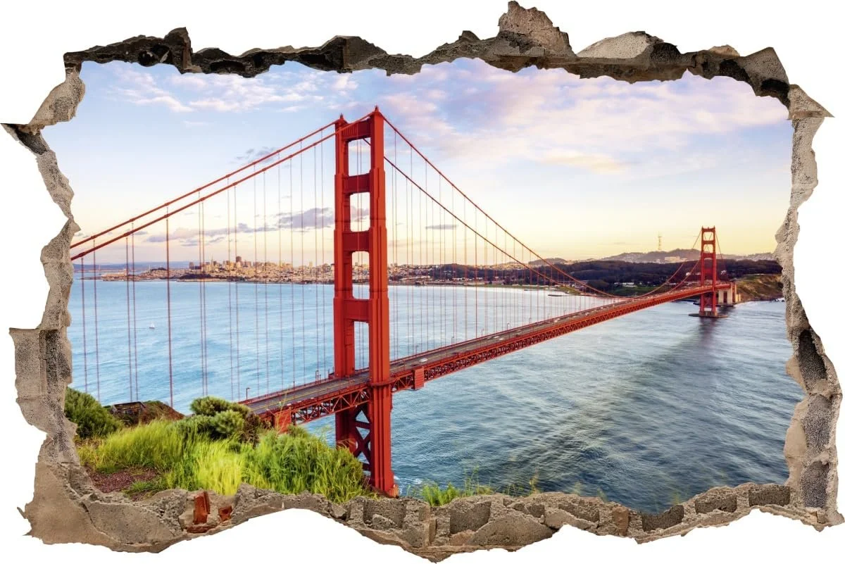 Наклейка на стіну DW000201 Golden Gate Bridge ландшафтний формат 90 x 60 см Коричневий камінь, фото №1