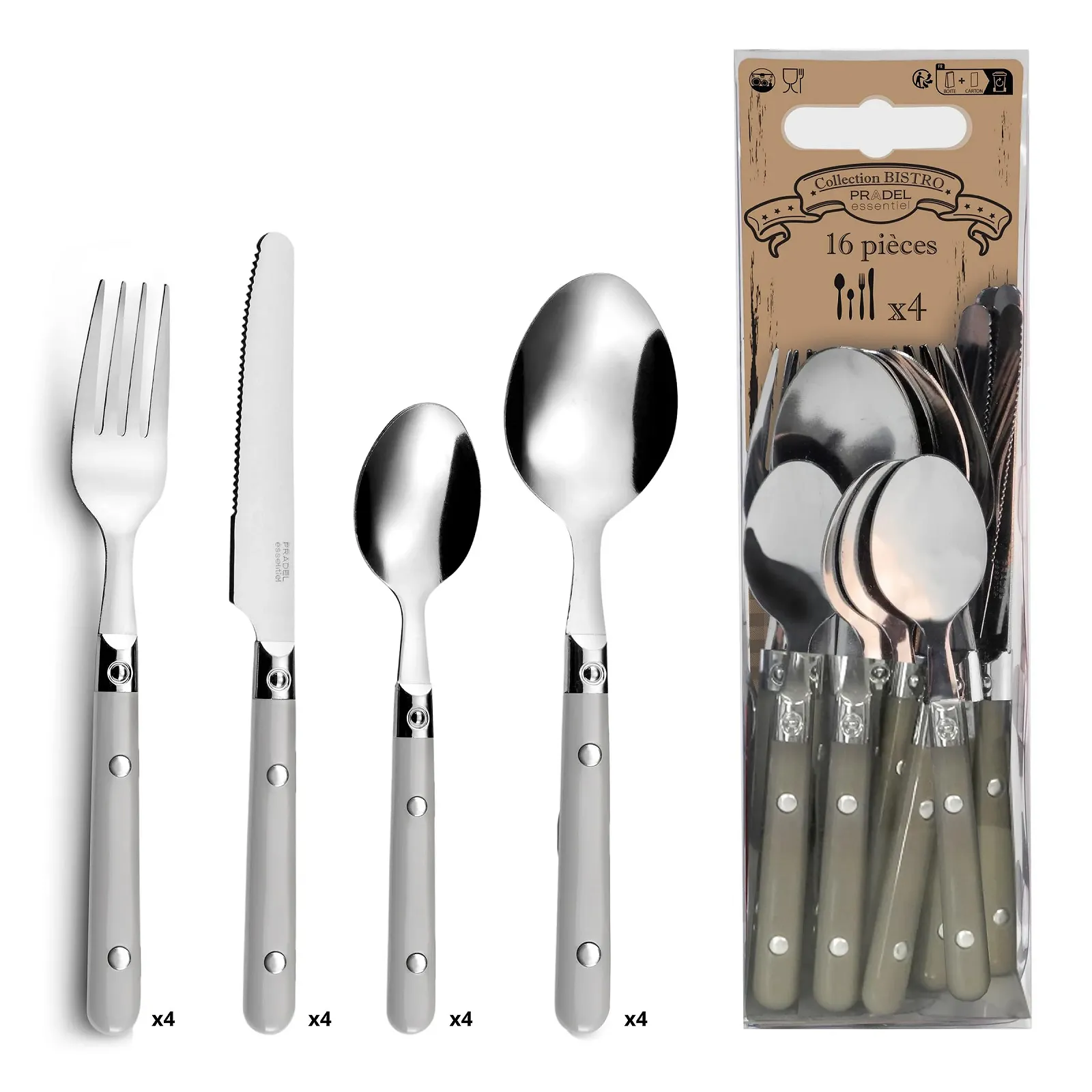 Набір столових приборів для 4 осіб Amefa Saxo 16 предметів, сірий, фото №1 Набір столових приборів для 4 осіб Amefa Saxo 16 предметів, сірий, фото №1