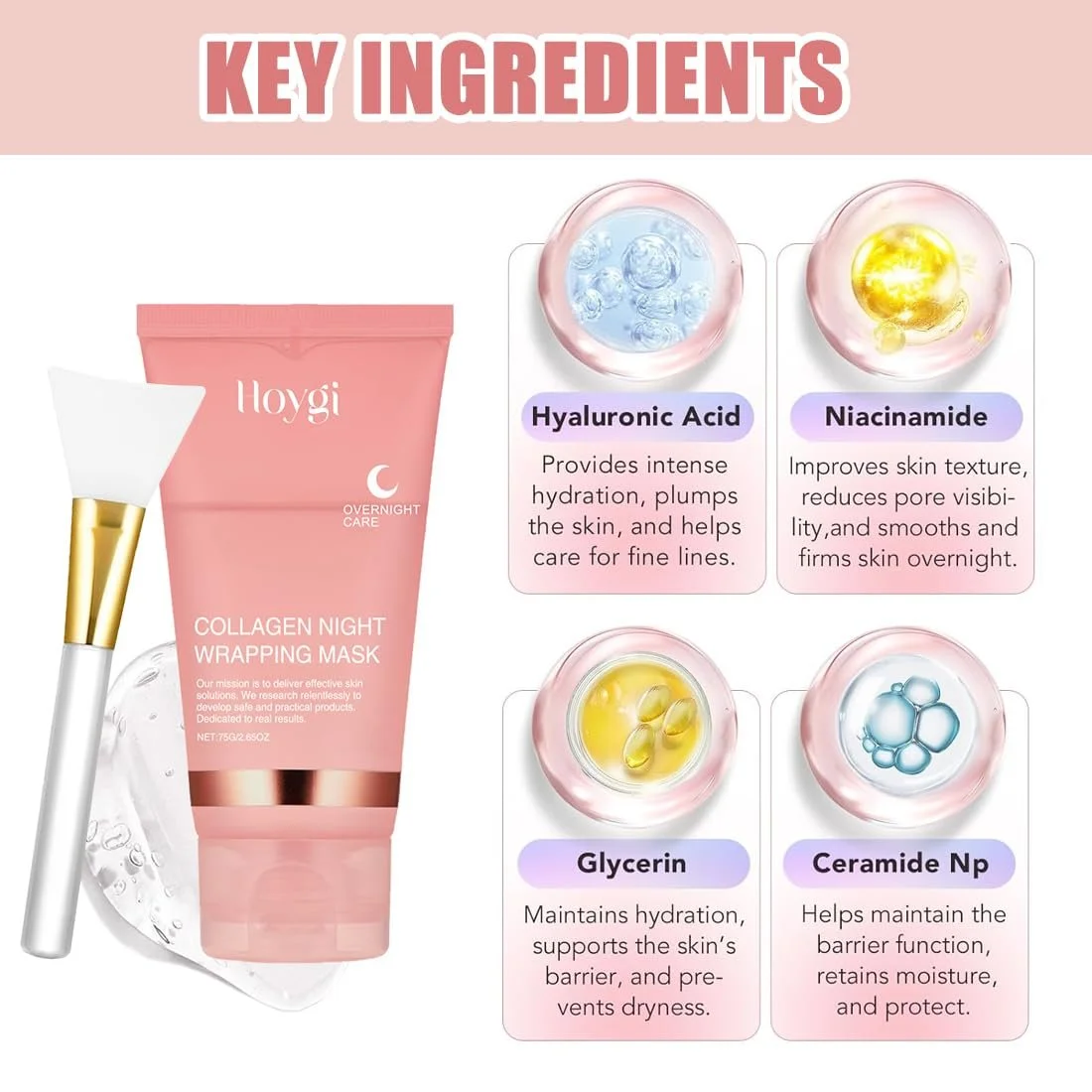 Ночная маска для лица с коллагеном, упаковка 2 шт., органическая маска для лица с коллагеном, ночная маска-пленка с коллагеном, эластичность и увлажнение, фото №5