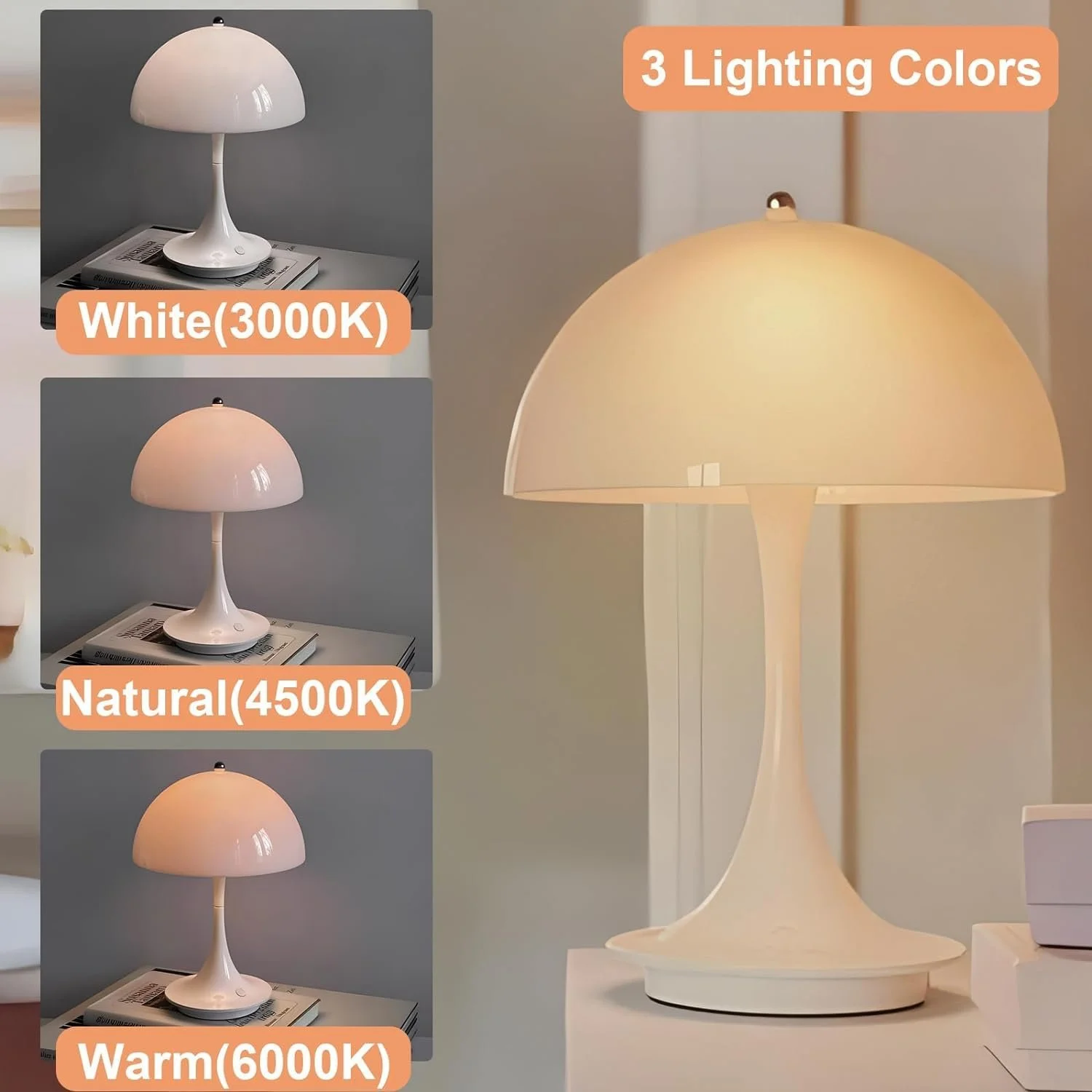 Настільна лампа Mushroom LED USB 3000K-6000K White Acryl, фото №2