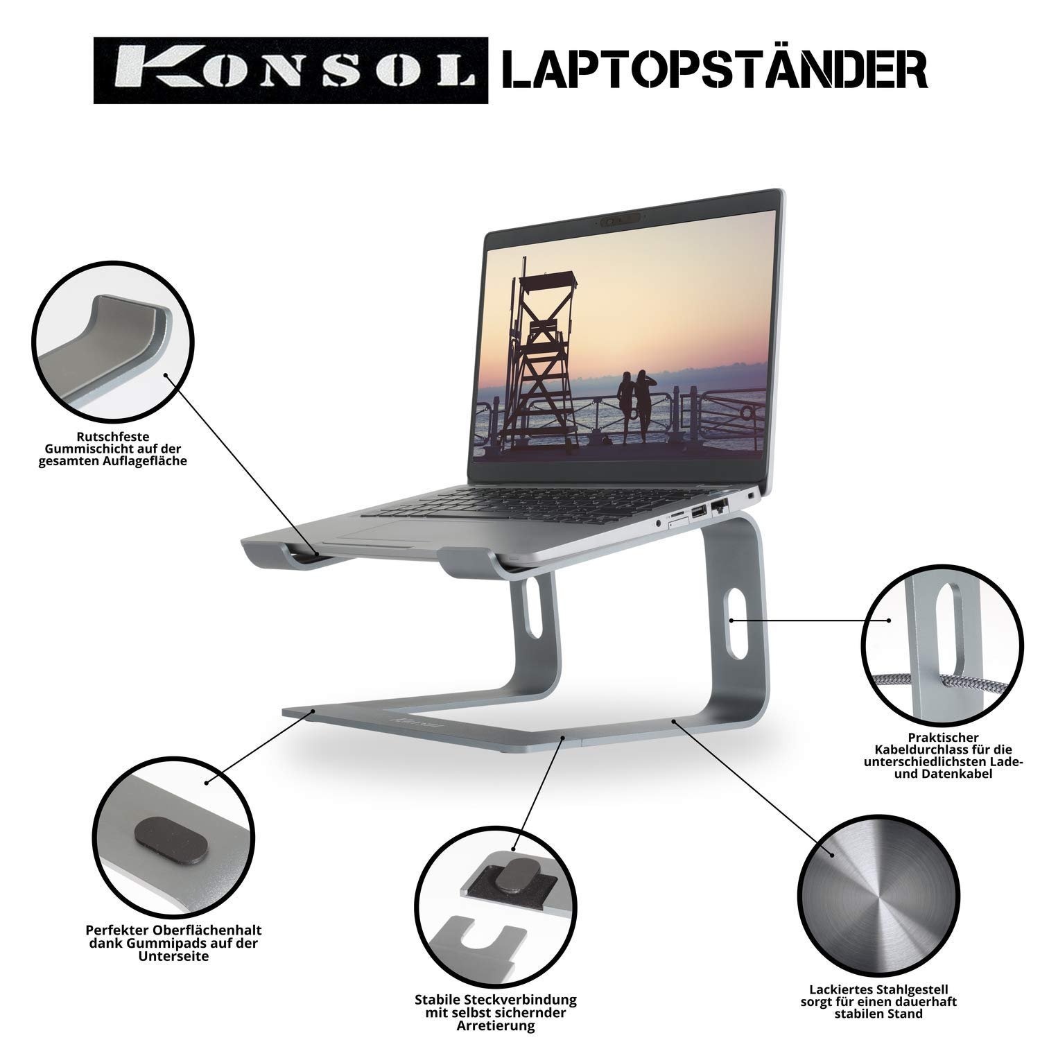 Подставка для ноутбука Konsol, портативная, с вентиляцией, совместима с ноутбуками 10-15,9 дюймов, фото №2