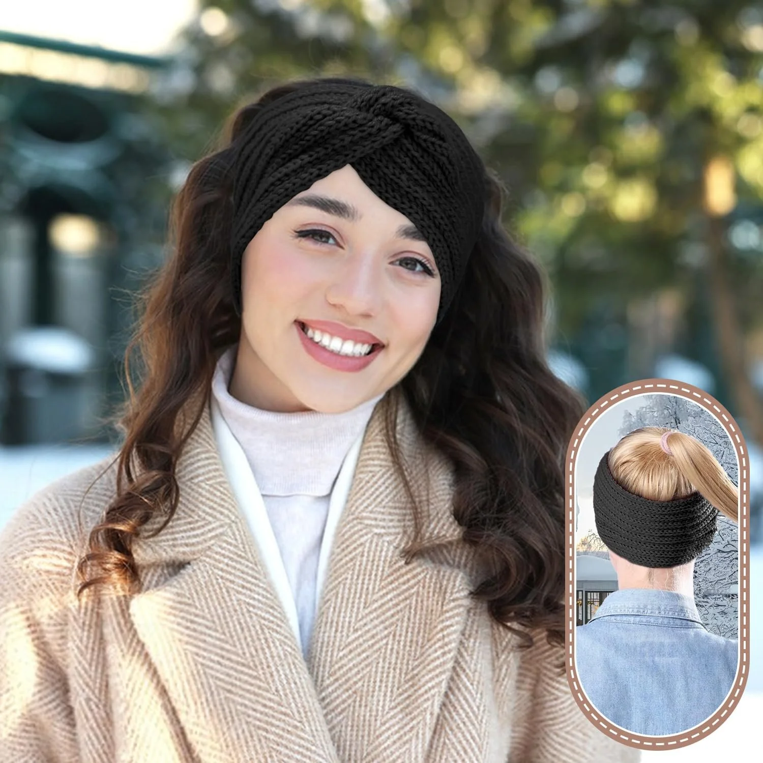 Пов'язка на голову В'язана зимова еластична для жінок, 4 шт., фото №5