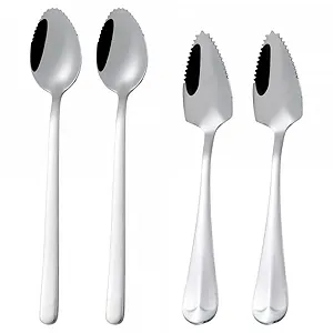 Ложка для грейпфрута из нержавеющей стали Ложка для фруктов Ложка для грейпфрута с зубцами Десертная ложка Десертная ложка Ложка из нержавеющей стали Ложка для соскабливания Ложка для киви с зазубренным краем для фруктов - Фото 1