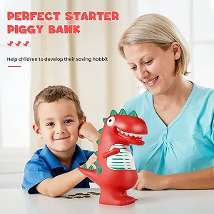 Копилка Динозавр пластиковая красная synthetic.ua - Фото 1