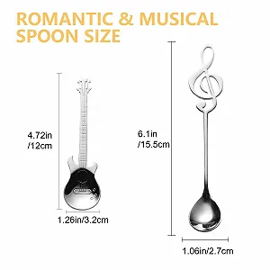 Набор кофейных ложек в форме гитары, 4 шт, гитара, нота, серебристый synthetic.ua - Фото 1