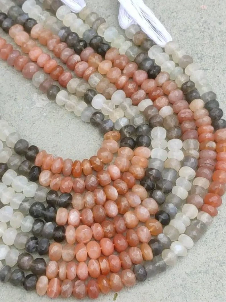 Бусины Лунный Камень натуральный мульти ограненные рондель 7-7.5 мм, фото №3