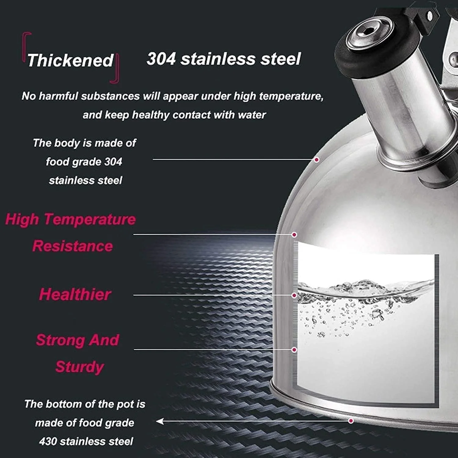 Чайник з свистком з нержавіючої сталі Великої ємності для швидкого нагріву для всіх плит, фото №4 Чайник з свистком з нержавіючої сталі Великої ємності для швидкого нагріву для всіх плит, фото №4