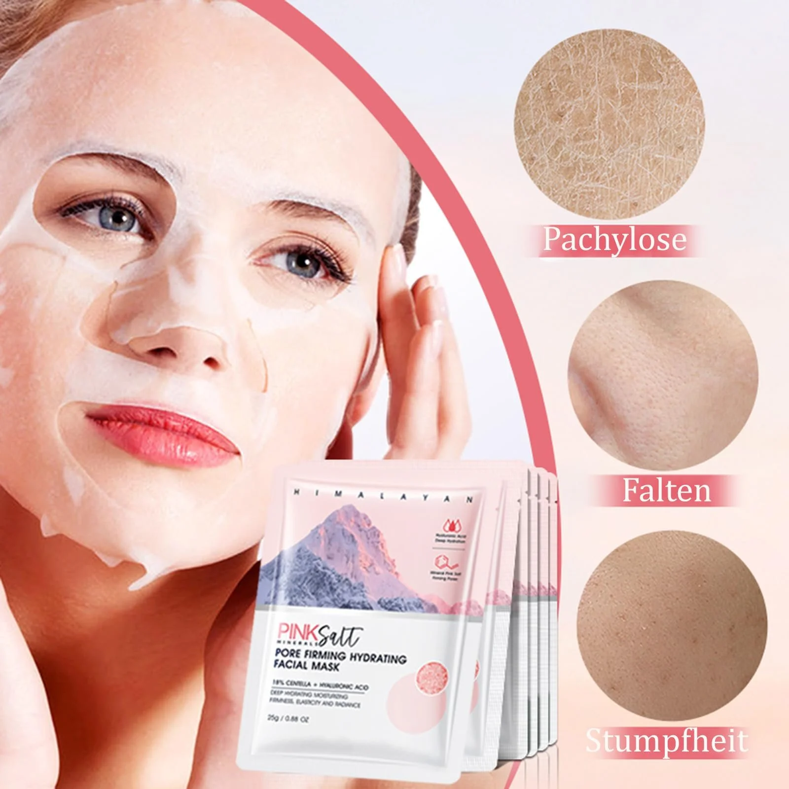 Маска для обличчя Soleneva з рожевою сіллю - 6 штук Зволожуюча маска для обличчя з центеллою та гіалуроновою кислотою, фото №3