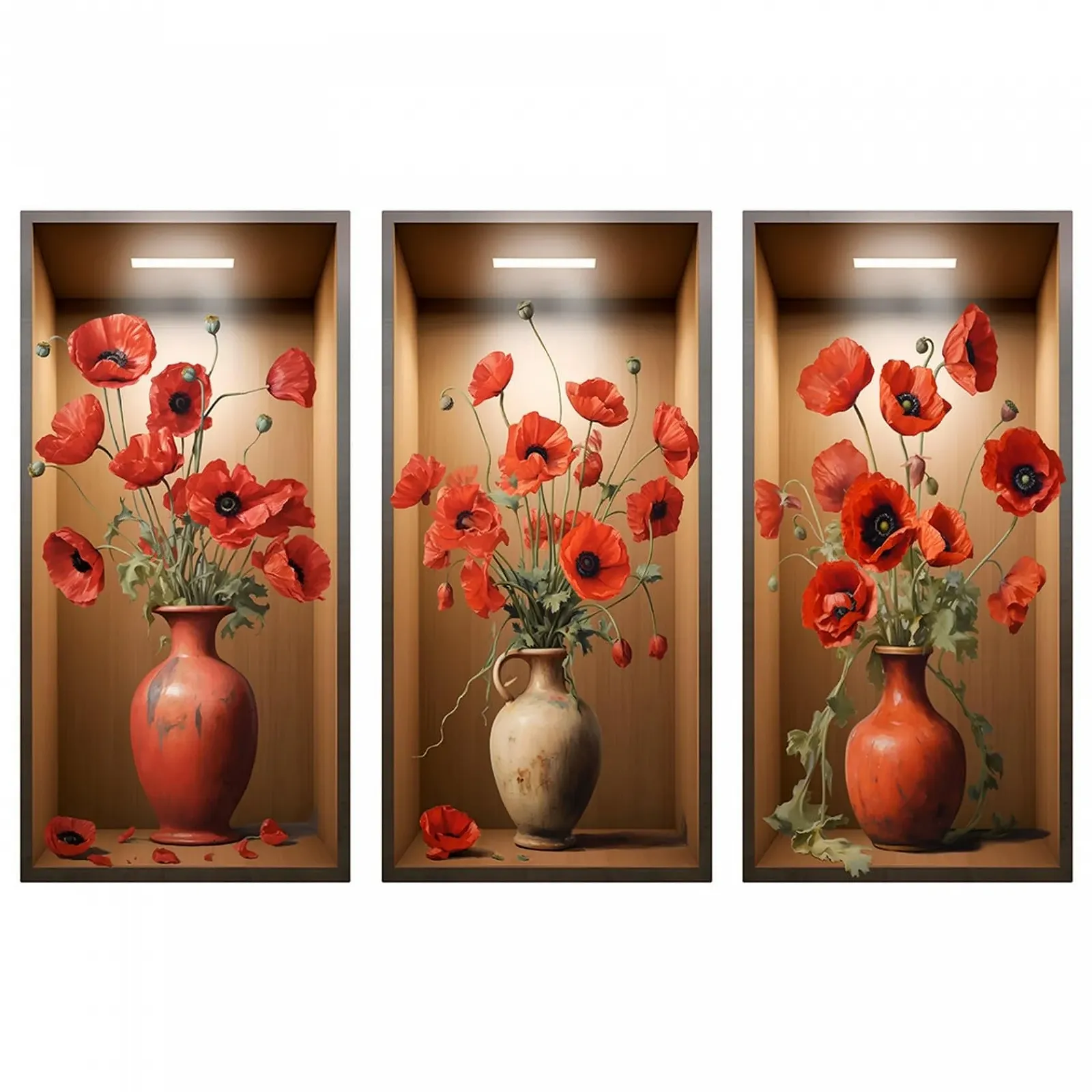 Наклейки на стіну 3D Green Plants 3D Vases Flowers 3D Red Flowers 30 x 60 см Зелені та червоні, фото №7