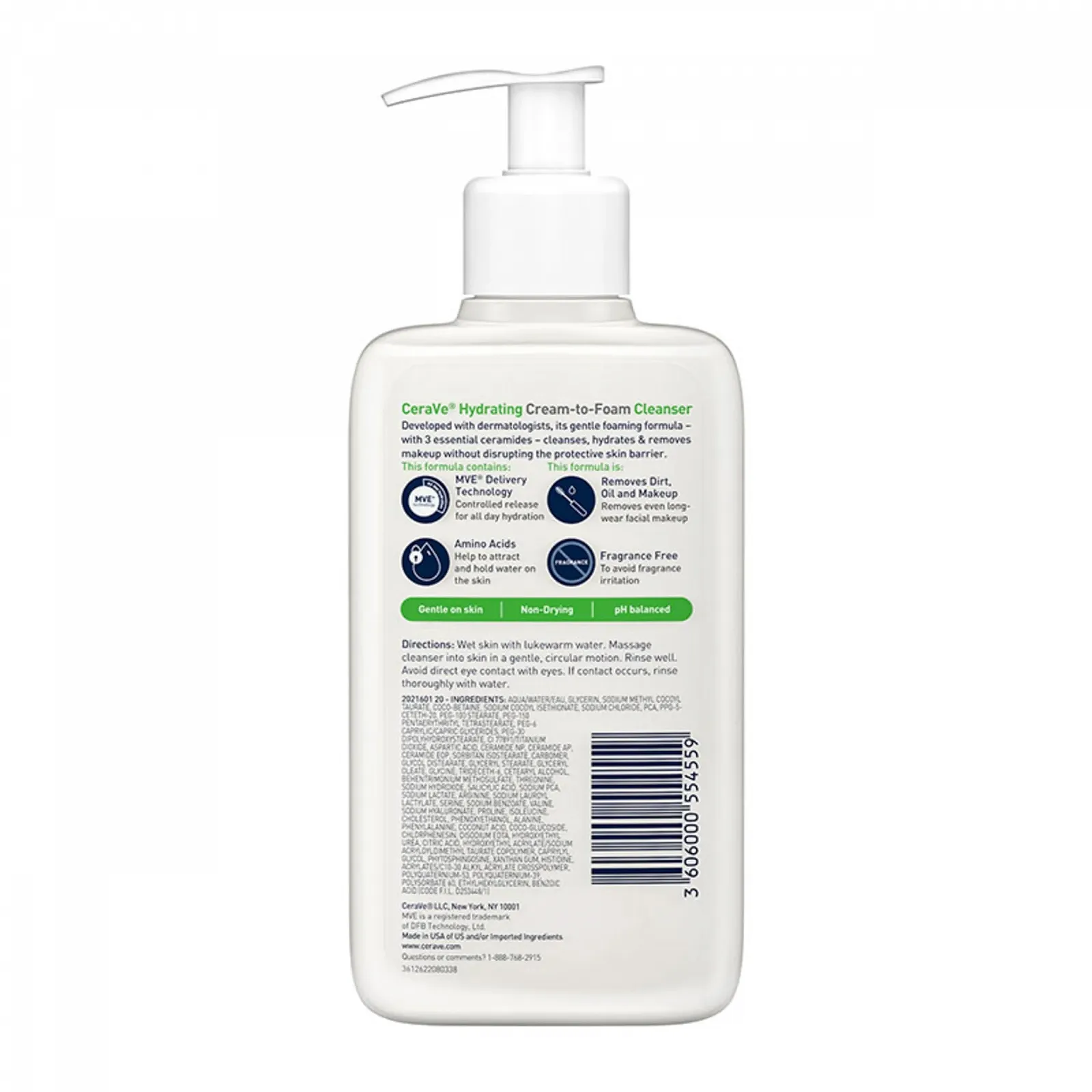 Крем-пінка для вмивання CeraVe зволожувальна для нормальної та сухої шкіри з гіалуроновою кислотою та керамідами, фото №2