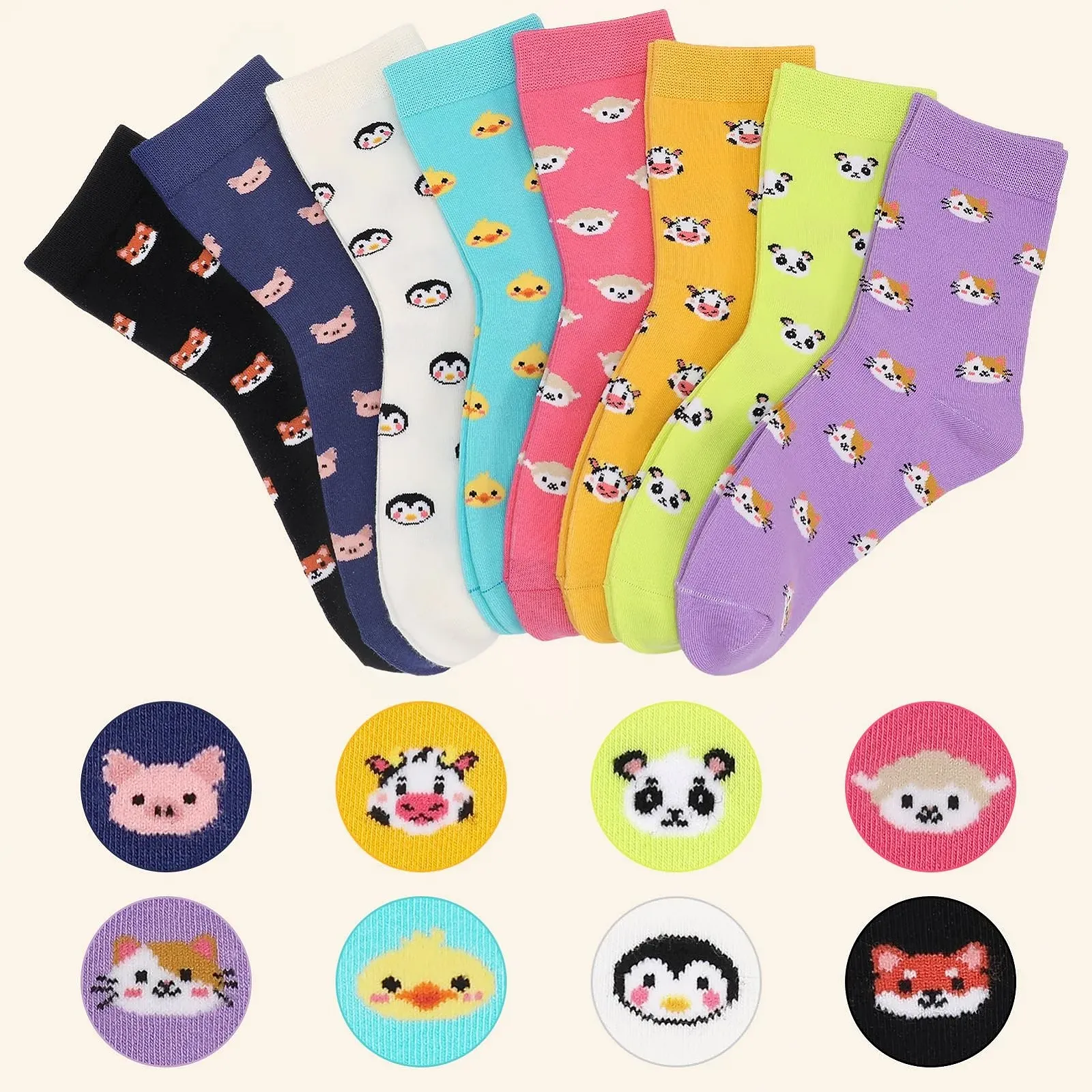 Носки EU 39-42 Хлопковые Женские С рисунком животных Разноцветные 8 пар, фото №6