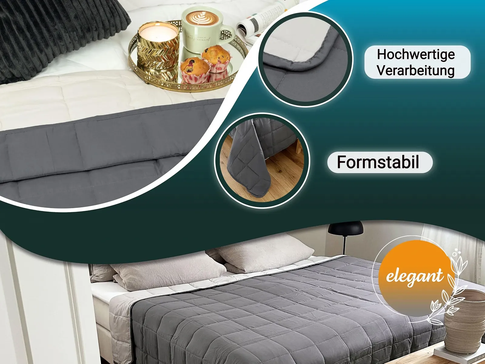 Покривало стьобане ZOLLNER 100% поліестер сірий, фото №3