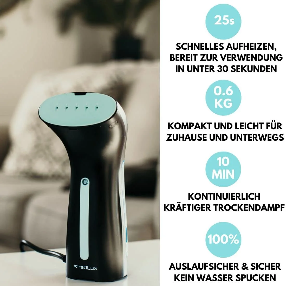 Дорожный отпариватель WiredLux 25 с нагрев Black, фото №8