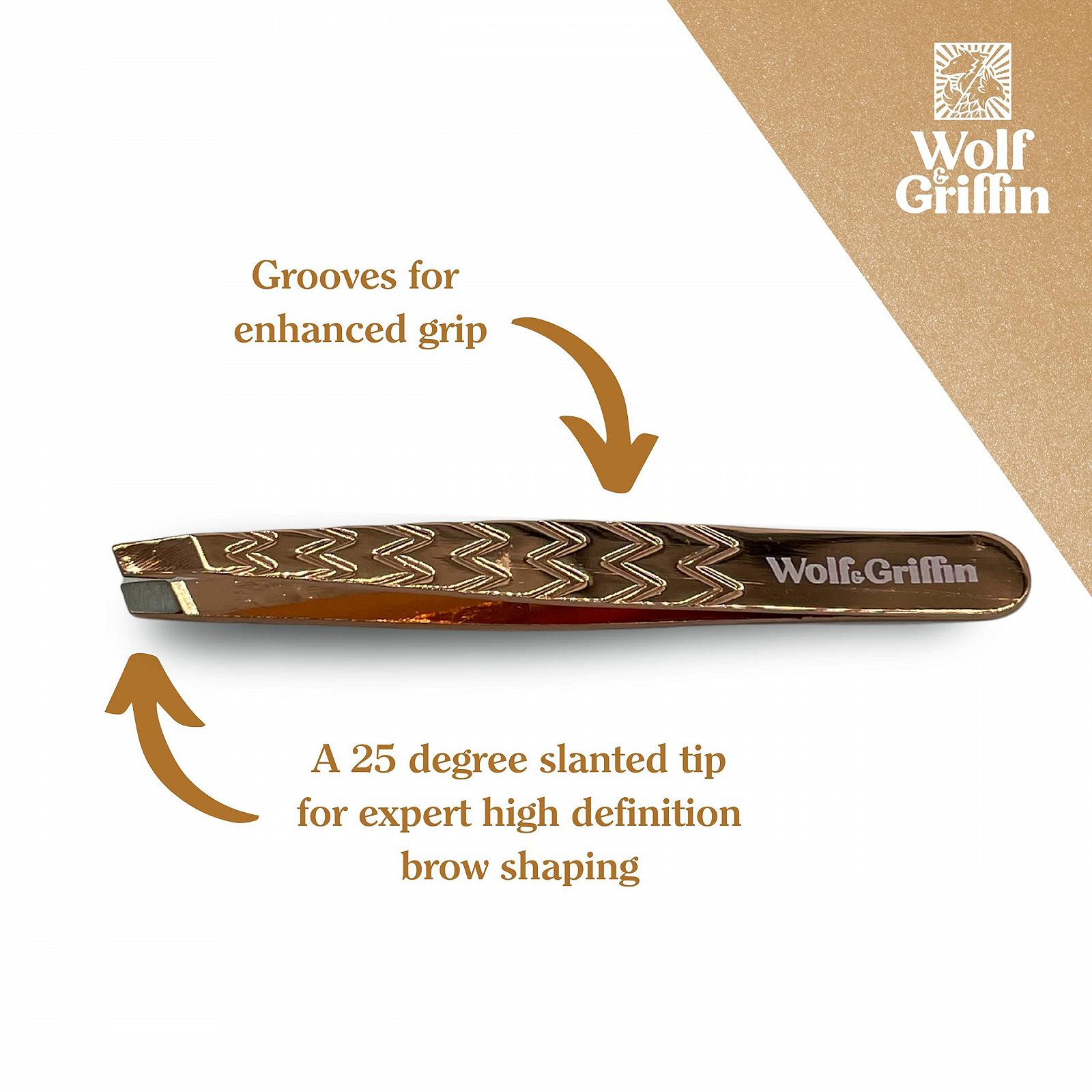 Пінцет Wolf & Griffin Ultimate Precision професійний скошений з чохлом Rose Gold, фото №2