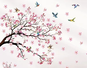 Купити Наклейка на стіну Decalmile Birds on Tree Branch with Flowers 30 x 60 x 2 см Рожевий - Фото 1 Наклейка на стіну Decalmile Birds on Tree Branch with Flowers 30 x 60 x 2 см Рожевий - Фото 1