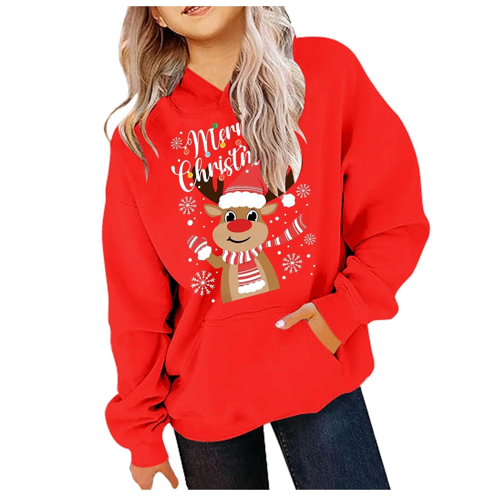 Детская рождественская толстовка с капюшоном - Повседневная минималистичная толстовка с рождественским принтом оленя, длинными рукавами, свободного кроя, теплая детская толстовка, фото №2 Детская рождественская толстовка с капюшоном - Повседневная минималистичная толстовка с рождественским принтом оленя, длинными рукавами, свободного кроя, теплая детская толстовка, фото №2