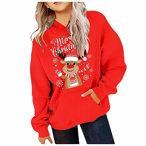 Детская рождественская толстовка с капюшоном - Повседневная минималистичная толстовка с рождественским принтом оленя, длинными рукавами, свободного кроя, теплая детская толстовка synthetic.ua - Фото 1