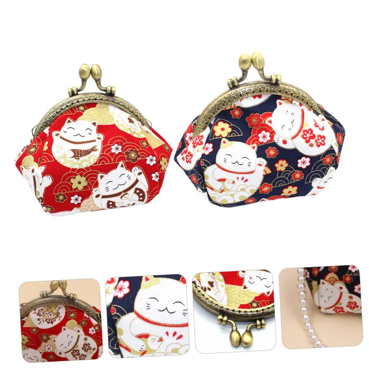 Кошелек для монет VALICLUD 2шт. Retro Lucky Cat Pattern Симпатичная сумка для хранения мелочи для женщин в винтажном стиле, фото №4