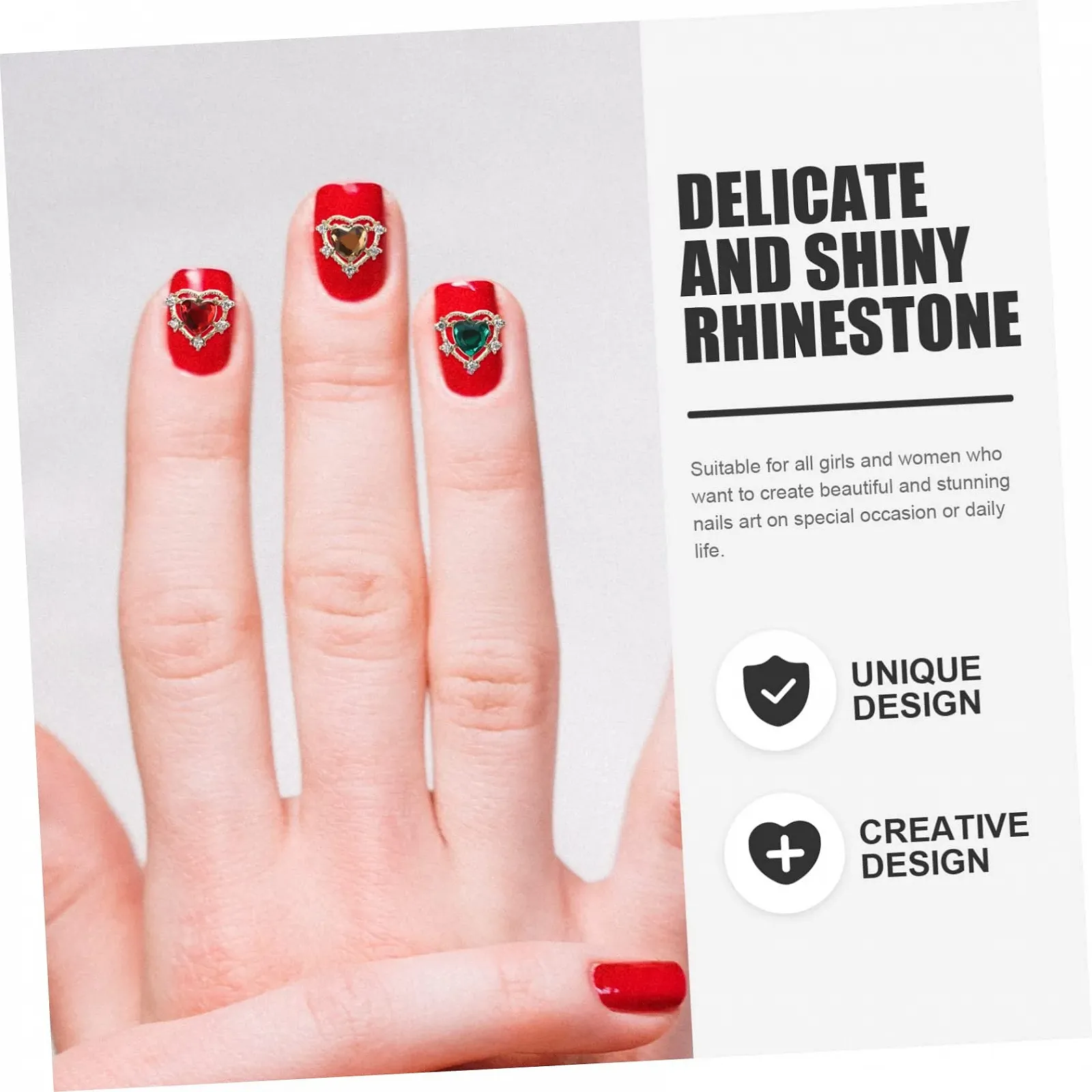 FRCOLOR Прикраса для нігтів Серце Стрази 30 шт. Різнокольорові, фото №5
