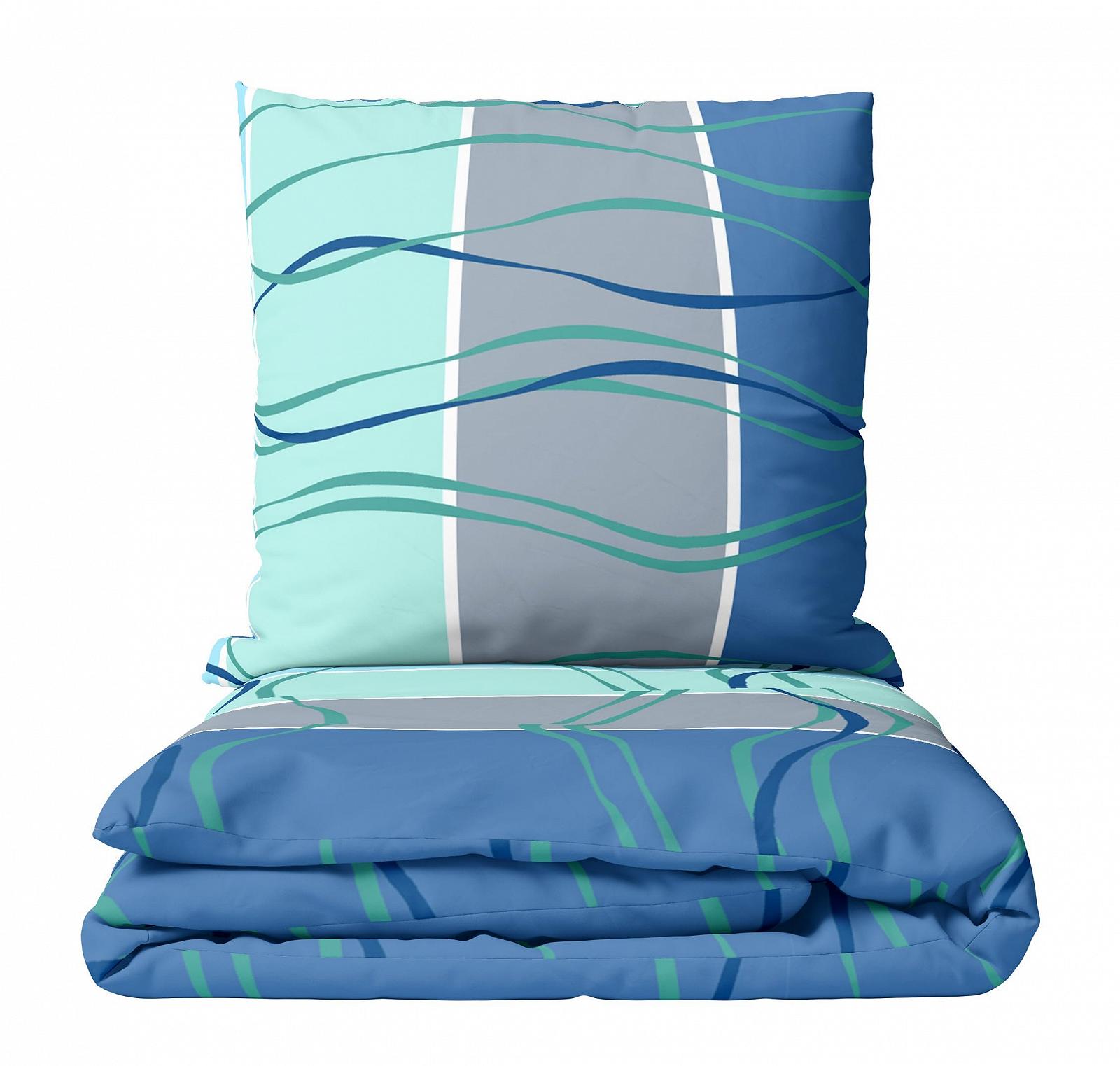 Комплект Постільної Білизни Microfibre Leonado Vicenti 155 x 220 см Waves Striped Modern Blue Turquoise з потайною блискавкою, фото №1