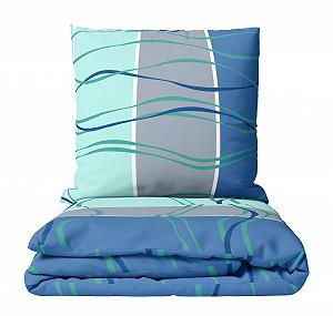 Комплект Постільної Білизни Microfibre Leonado Vicenti 155 x 220 см Waves Striped Modern Blue Turquoise з потайною блискавкою - Фото 1