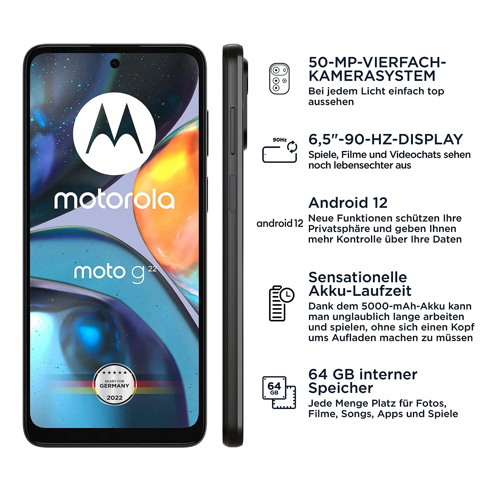 Смартфон Motorola Moto G22 6.5" HD+ 50MP 4/64GB 5000mAh Android 12 Cosmic Black з автомобільним адаптером, фото №2