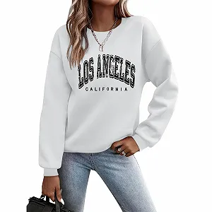Женский свитшот с принтом Los Angeles California, круглый вырез, буквенный принт, легкий, повседневный, с открытыми плечами, мягкий, в стиле колледжа synthetic.ua - Фото 1