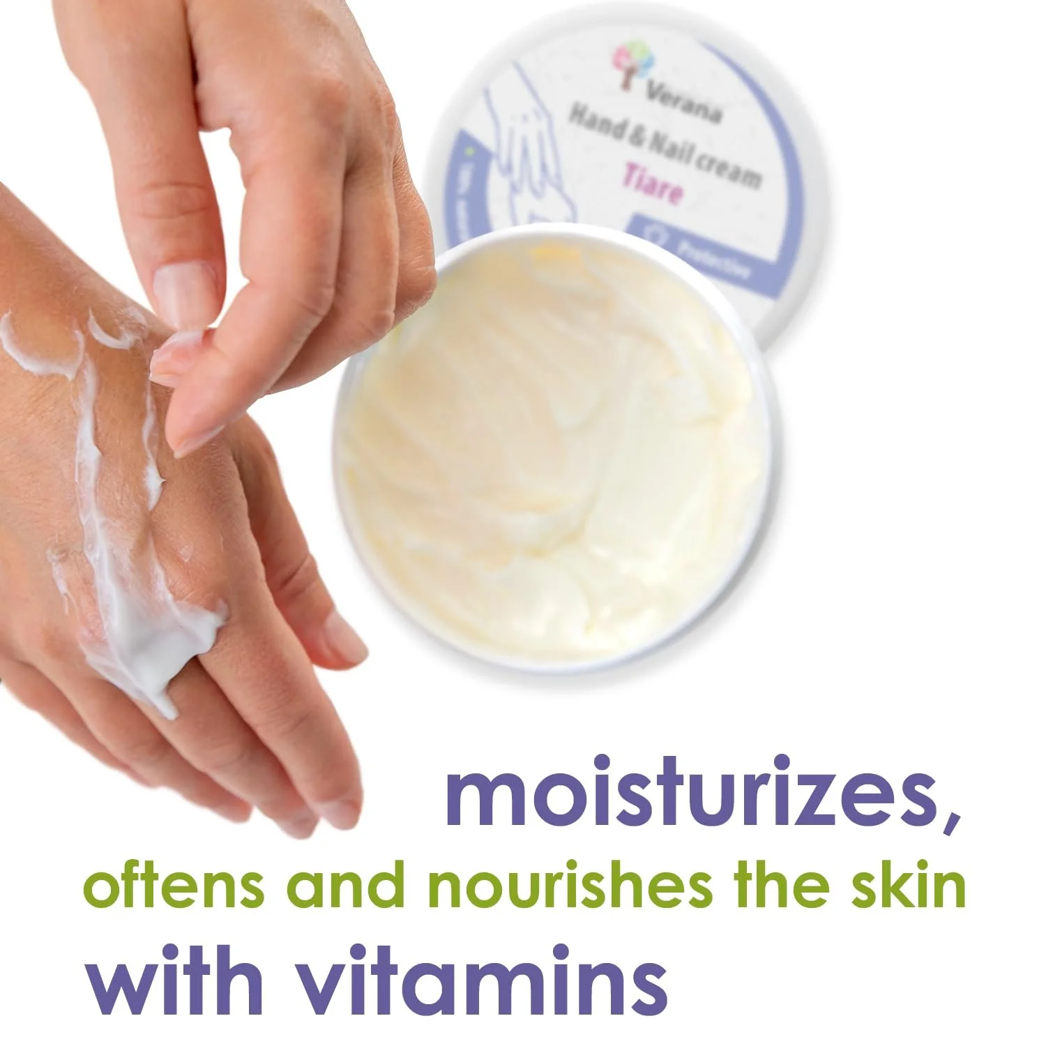 Крем для рук Verana с экстрактами цветочной пыльцы и подорожника увлажняет, питает, защищает кожу рук, укрепляет ногтевую пластину и кутикулу, 200 г (тиаре), фото №3