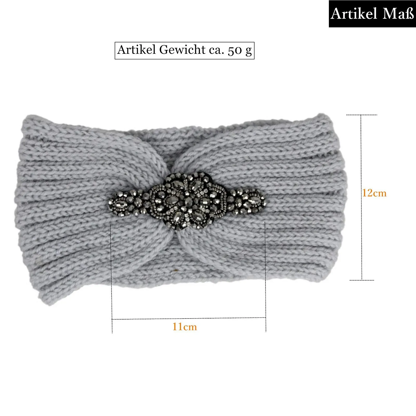 Вязана пов'язка на голову з Rhinestone грілка для вух, фото №4