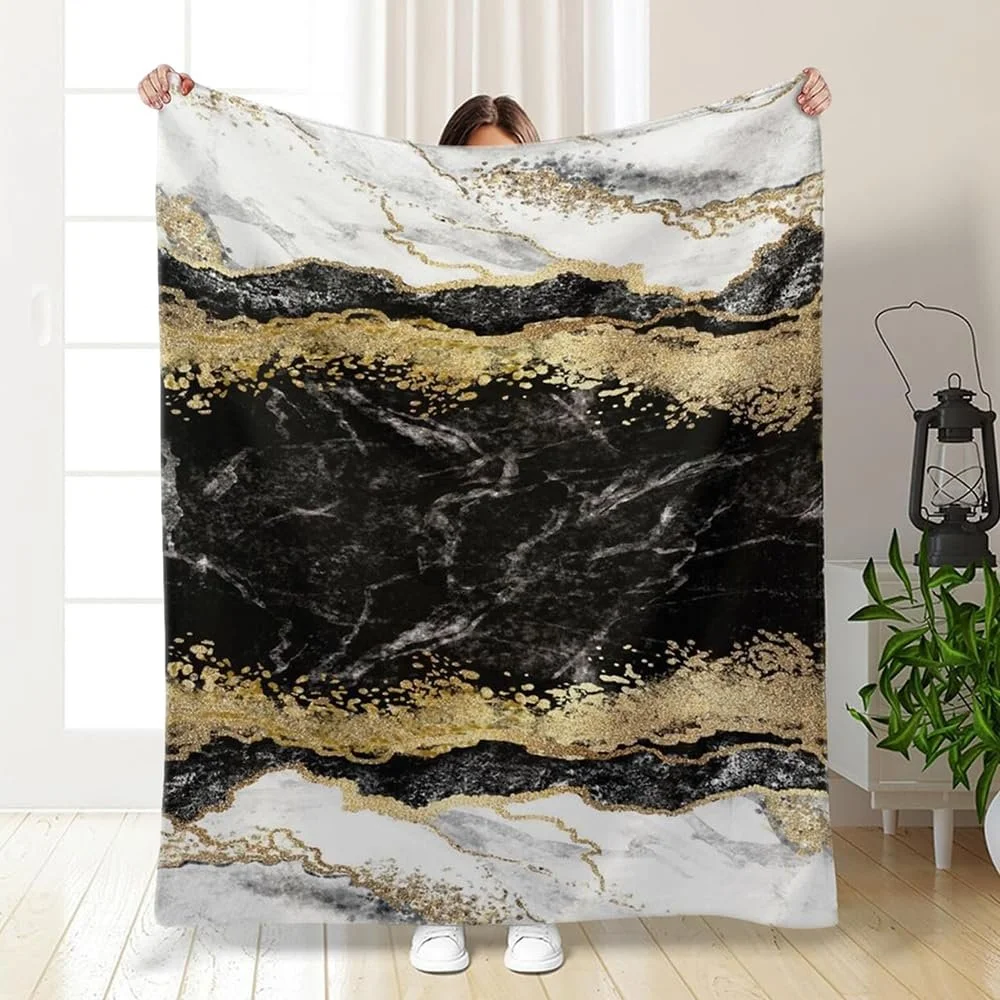 Одеяло Highdi 3D Мягкое Пушистое Теплое Осеннее Зимнее Теплое Одеяло Детское Одеяло Пушистое Одеяло для Дивана Флисовое Одеяло как Покрывало Одеяло для Кровати (150 x 200 см, Черное Золото), фото №1