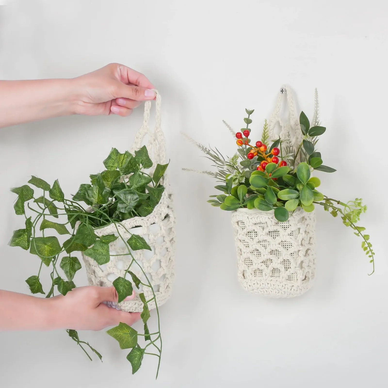 Підвісні кошики макраме 3 штуки Бежеві в стилі бохо, фото №6