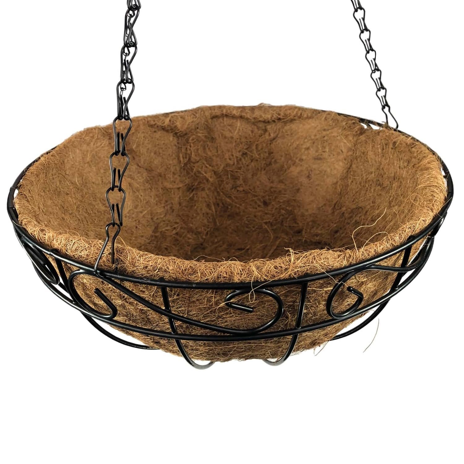 Підвісний кошик для рослин 30 см з кокосовим вкладишем Металевий Чорний, фото №2