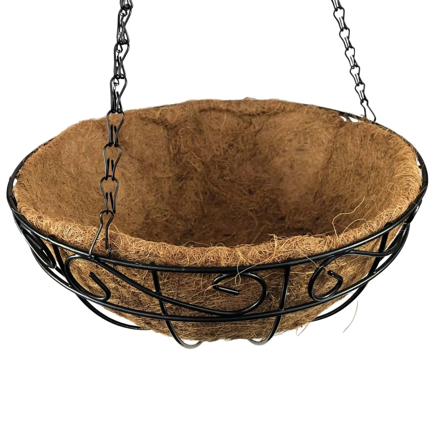 Подвесная корзина для растений 30 см с кокосовым вкладышем Металлическая Черная, фото №2