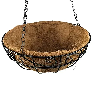 Подвесная корзина для растений 30 см с кокосовым вкладышем Металлическая Черная synthetic.ua - Фото 1