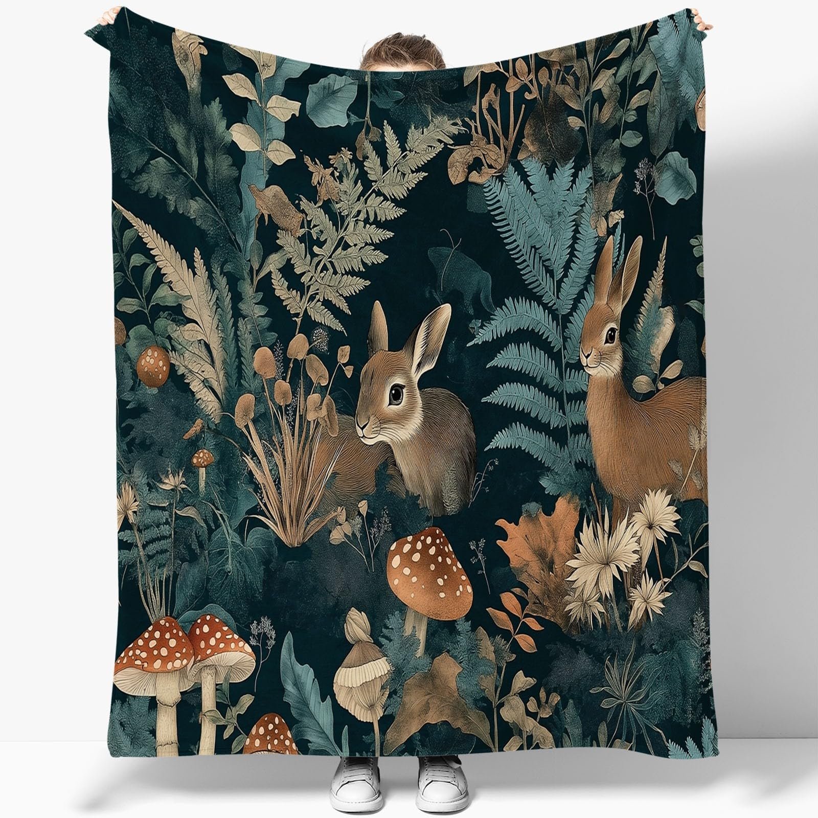 Плед Фланелевий М'який Пухнастий Кролик Гриб Коричнево-зелений 180 x 220 см, фото №5