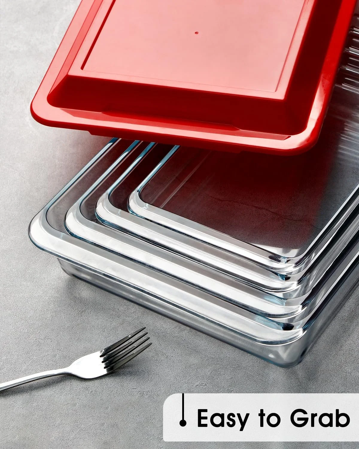 Набор форм для запекания Стеклянные прямоугольные 4 шт. с крышками 1 / 1,7 / 2,8 / 4,2 л, фото №3