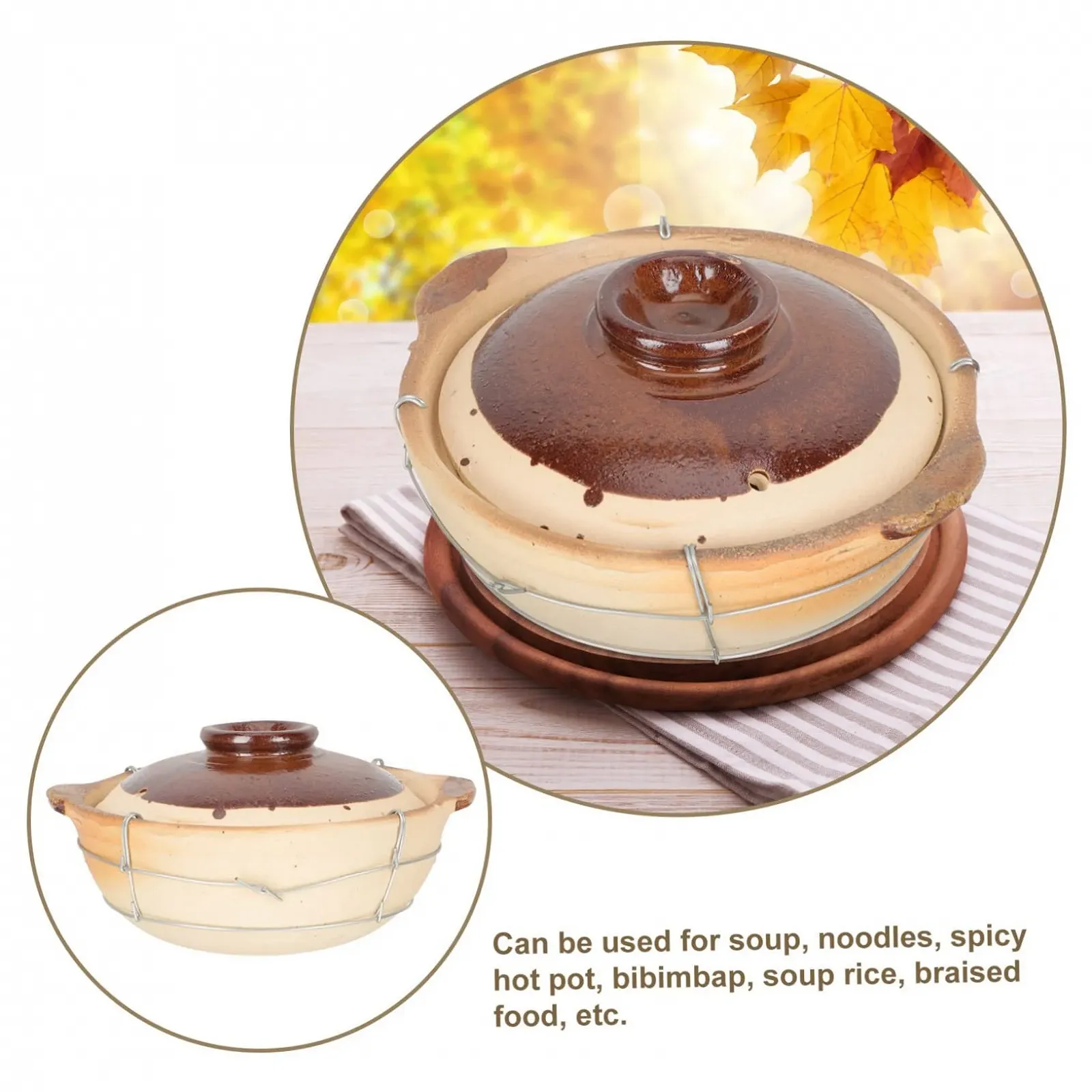 Керамічний горщик Sosoport жаростійкий з ручкою для супів та рагу з кришкою, фото №5