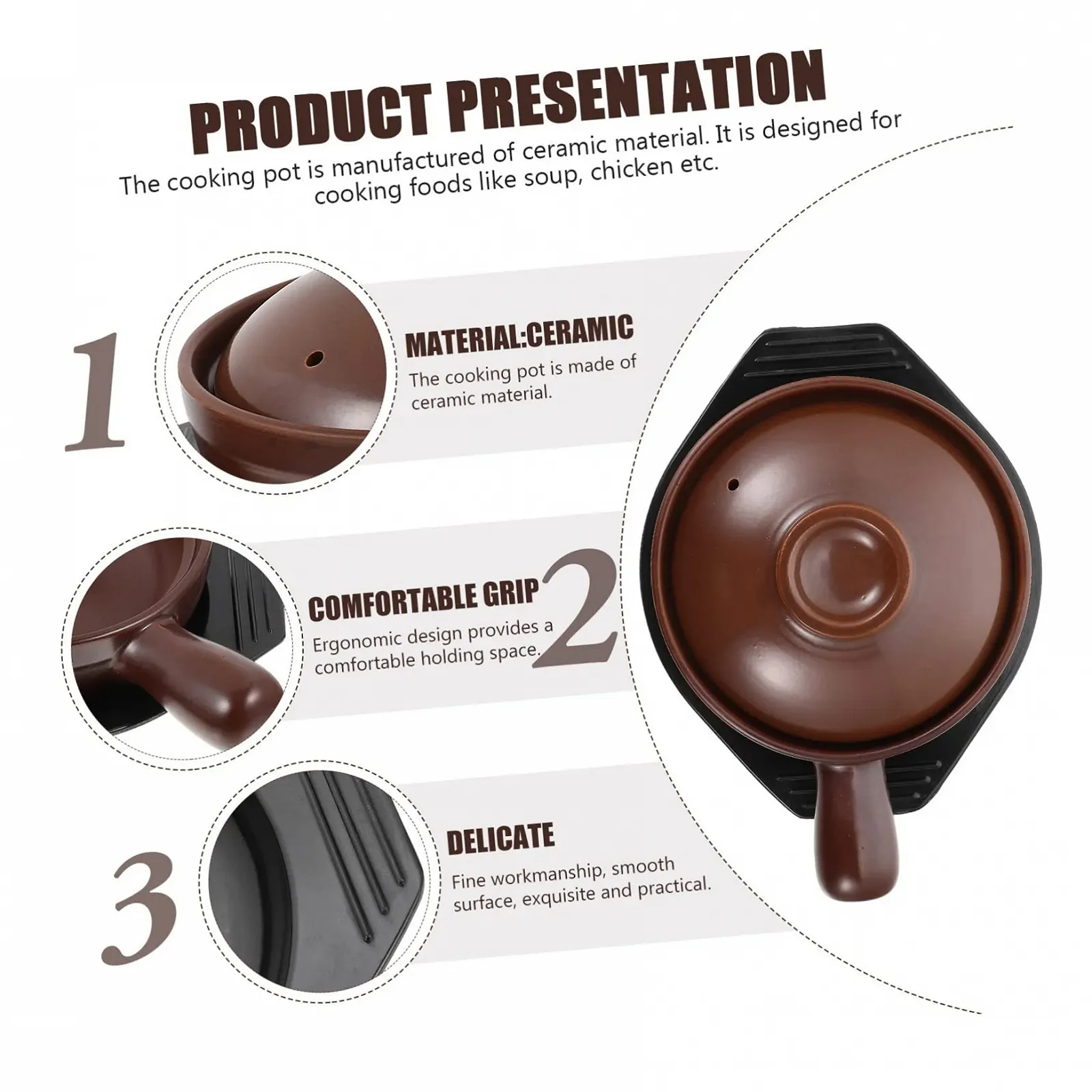 Керамическая кастрюля Термостойкая Кислото- и щелочестойкая Глазурованная нескользящая ручка, фото №3