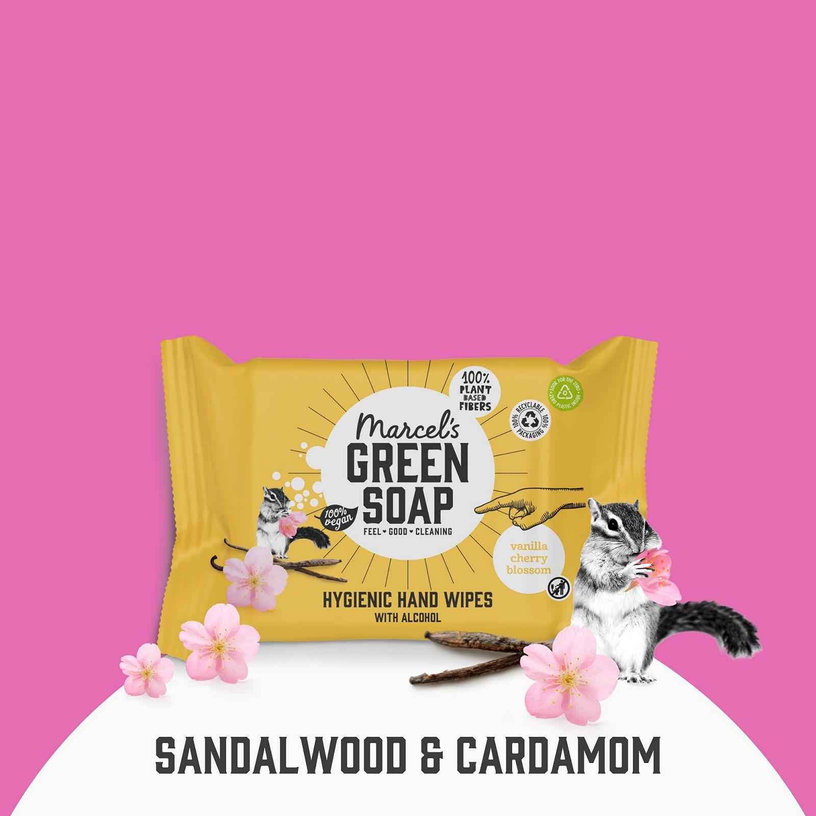 Вологі серветки Marcel's Green Soap гігієнічні для рук 60 шт Ваніль та Вишневий цвіт, фото №5