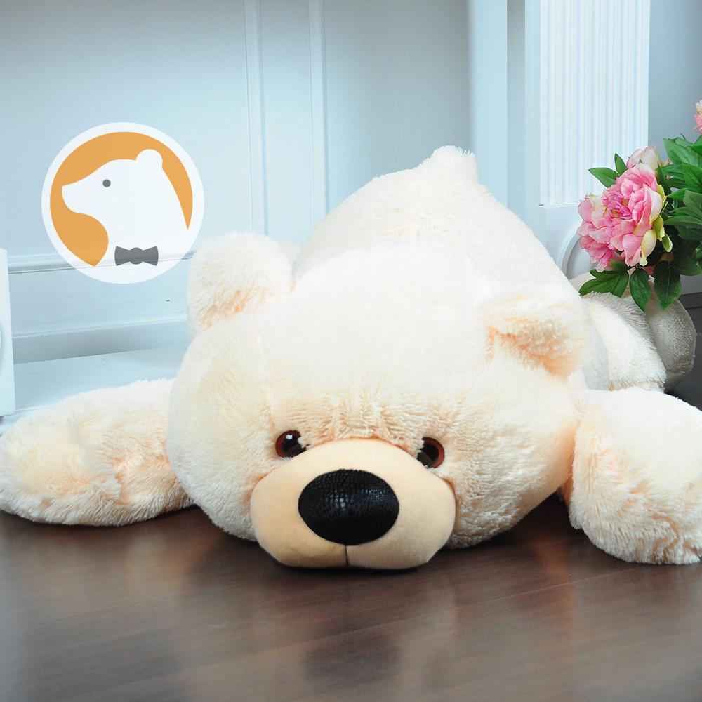 Плюшевый мишка Умка лежащий средний длина 80 см кремовый, фото №2