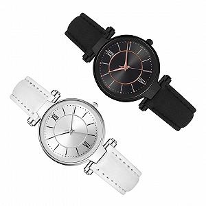 Женские часы LIFKOME Кварцевые Аналоговые Маленькие С искусственным кожаным ремешком Набор из 2 штук - Фото 1