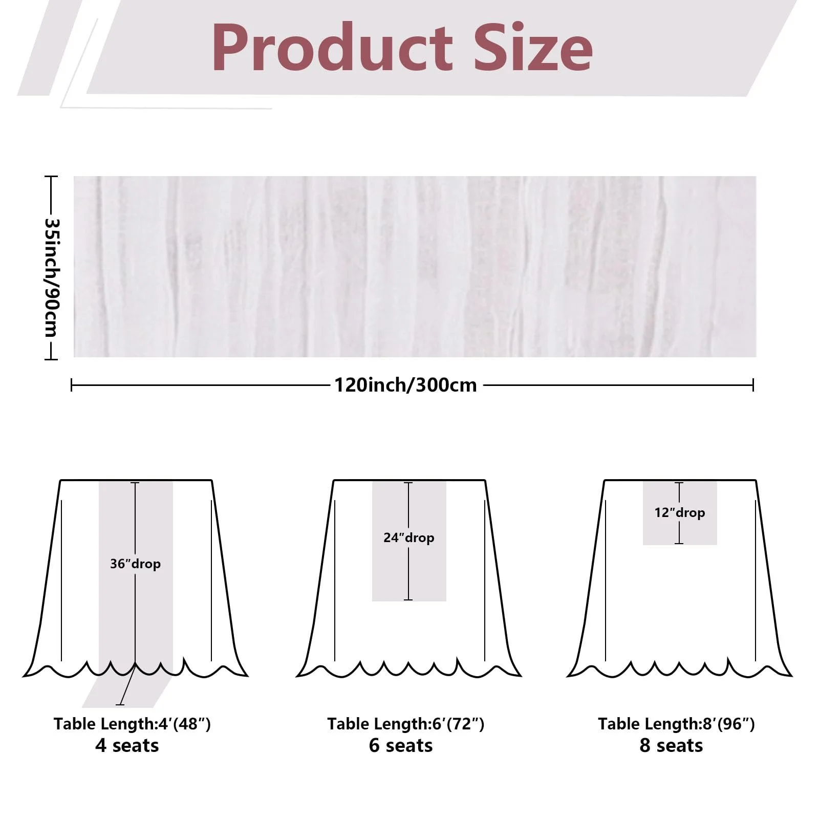 Ранер для столу Cheesecloth 35 x 120 дюймів Білий, фото №3 Ранер для столу Cheesecloth 35 x 120 дюймів Білий, фото №3