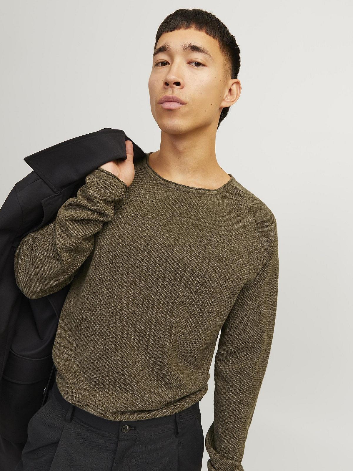 В'язаний пуловер JACK & JONES JJEHILL чоловічий, з круглим вирізом горловини, базова модель, з довгими рукавами, бавовняна сорочка, фото №7