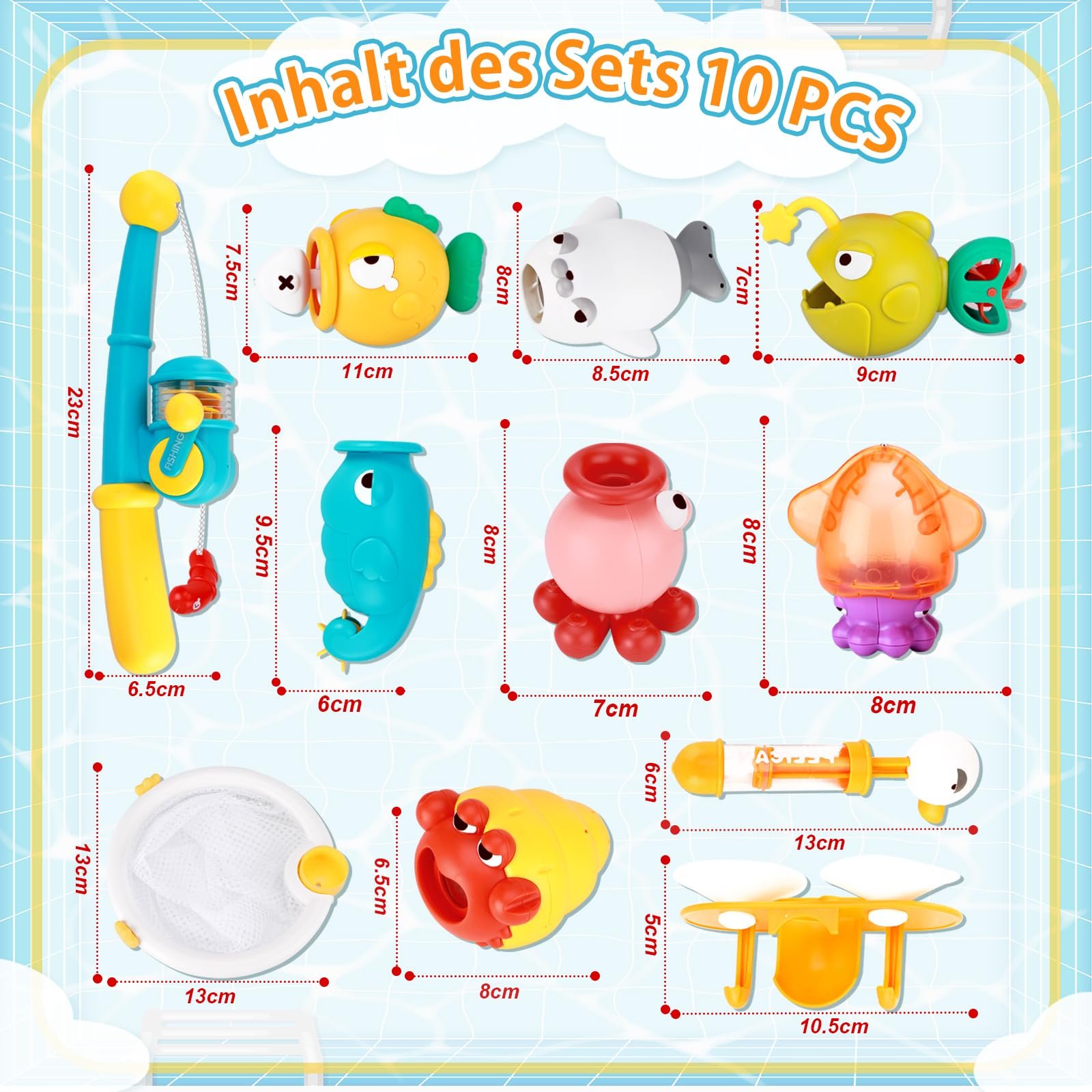 Іграшка для ванни Риболовля з вудками, водними пістолетами, сачком, магнітною рибою, фото №2